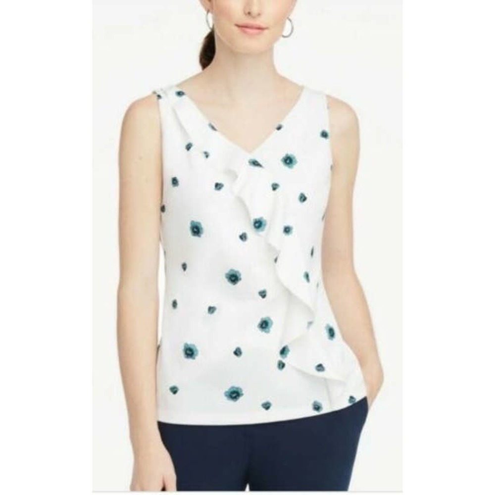 Ann Taylor Factory Sleeveless Floral Ruffle V-Neck Blouse Size XL